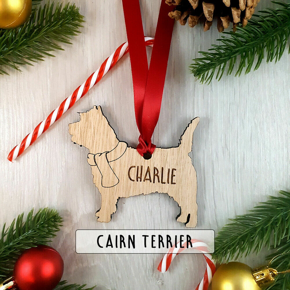 Personalised Dog Wooden Oak Decoration - Christmas Tree gift - Cairn Terrier