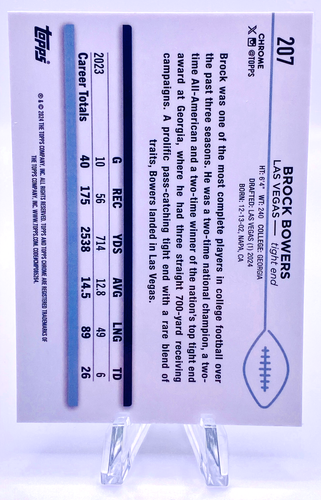 Brock Bowers 2024 Topps Chrome Football viola rifrattore macchie /275 quasi nuovo RC #207 - Foto 2 di 2