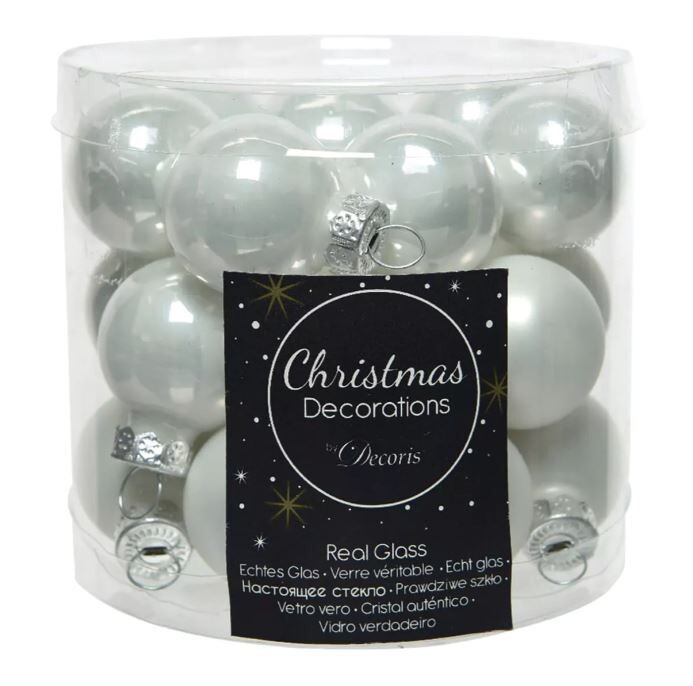 24 PALLE DI NATALE BIANCO INVERNO 2,5CM IN VETRO ADDOBBI PER ALBERO SFERE 010244