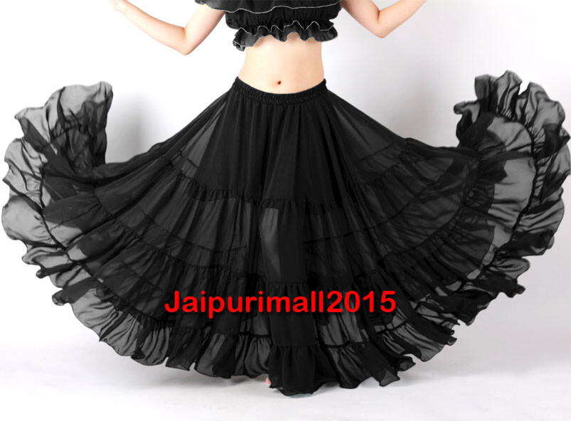 Falda Negra de Gasa 25 Yardas 4 Niveles Tribal Danza del Vientre Gitana Flamenco Falda