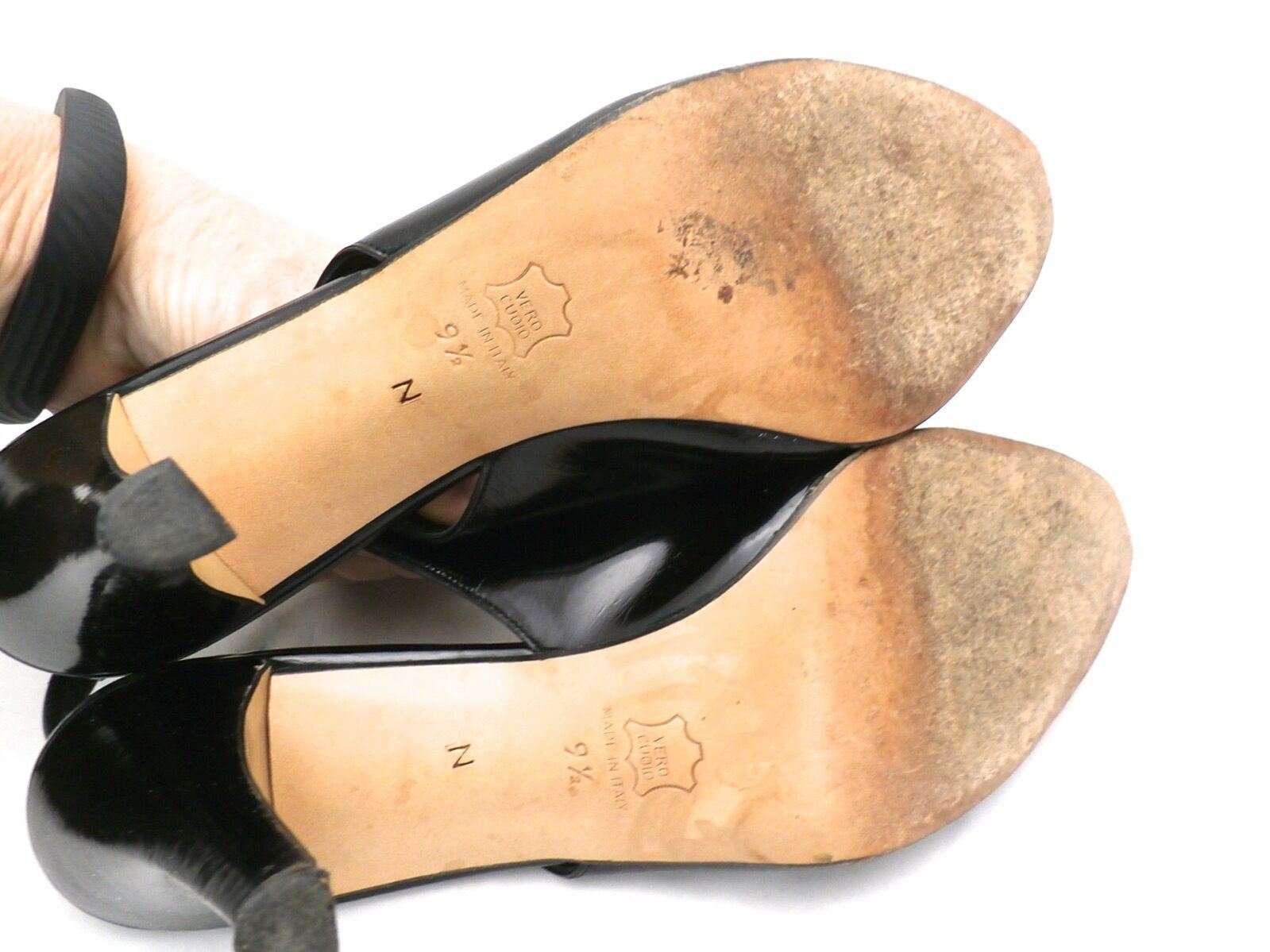 SAINT LAURENT Autentiche scarpe YSL Slingback in pelle verniciata nera tacchi alti 9 5 N scatola originale