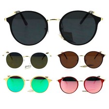 Womens Retro Flat Panel Color Mirror Lens Round Wire Arm Sunglasses