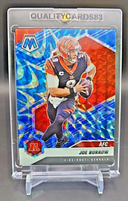 JOE BURROW BLUE RED REFRACTOR PRIZM CARD WITH CASE NFL CINCINNATI BENGALS