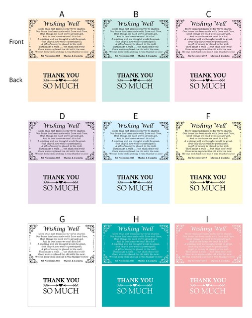 100 Personalised Wishing Well Cards General Poem Wedding