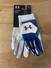 Under Armour UA Clean Up Baseball Batting Gloves Men's Small Blue White NWT