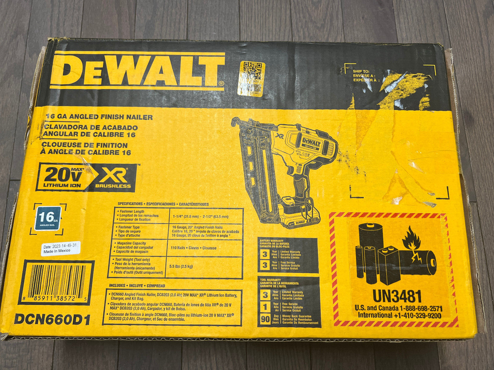 NEW DEWALT ANGLED FINISH NAILER KIT 20V MAX XR 16GA DCN660D1 eBay