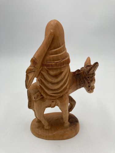 Maria e Gesù Bambino in legno su mulo intaglio Betlemme alta 7,5" - Foto 7 di 9