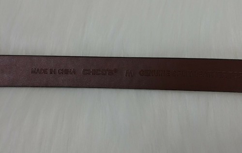 CHICO'S WOMENS GOLD COLOR GENUINE SPLIT LEATHER BELT EMBELLISHED BUCKLE SZ (M)  - Picture 8 of 10