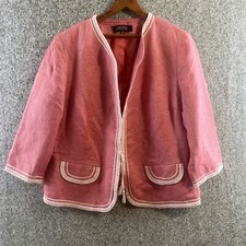 Kasper Jacket Women 16W Linen Terracotta Embellished Trim Collarless Blazer Glam