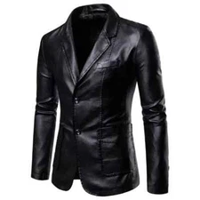 Urban New Black Men's Leather Blazer 100% Pure Lambskin Slim Fit Coat Blazer