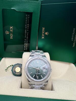 NEW Rolex Datejust 41 126334 Green Mint Dial 18K Fluted Oyster Box Papers