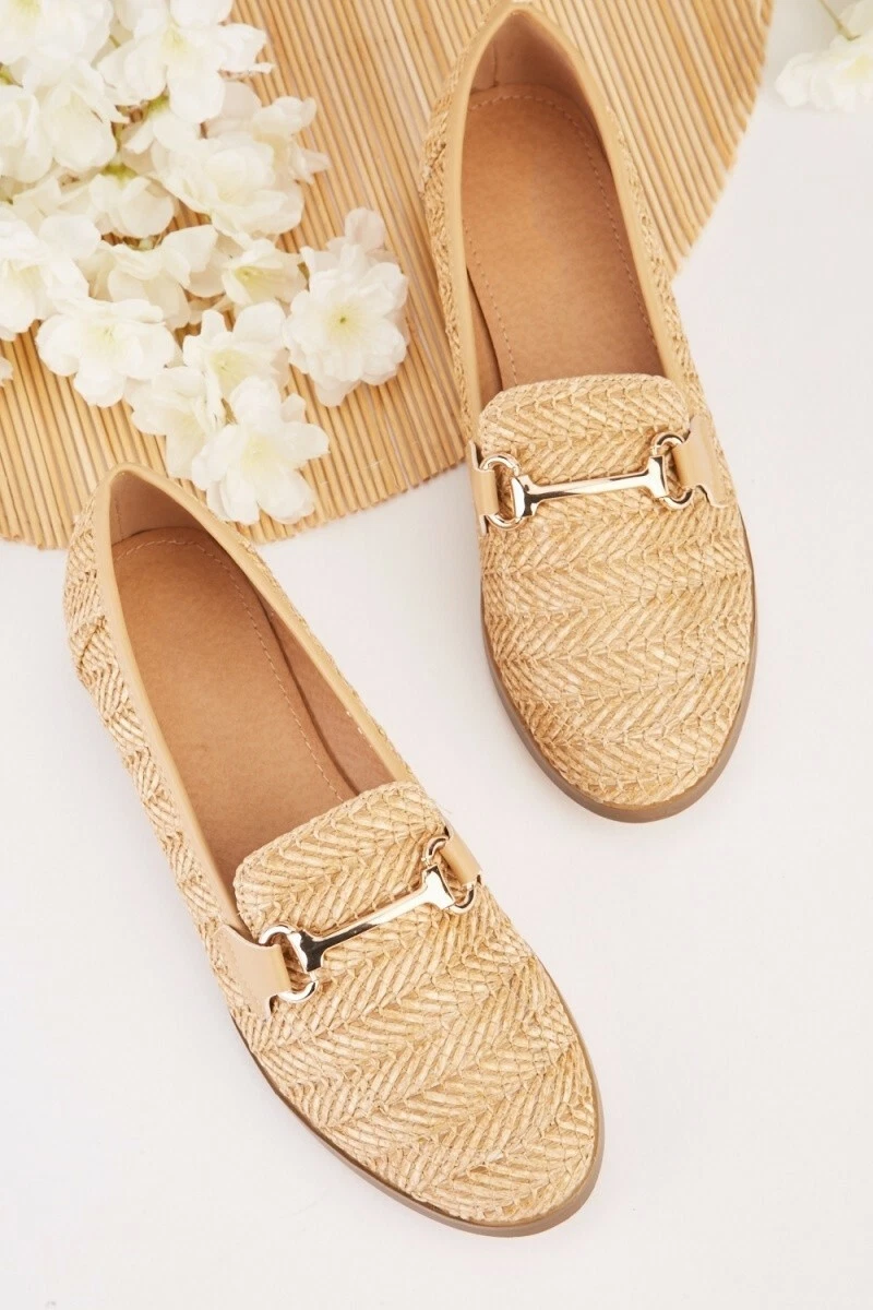 Women Flat Comfort Shoes Bar Detail Basket Weave Loafers eBay