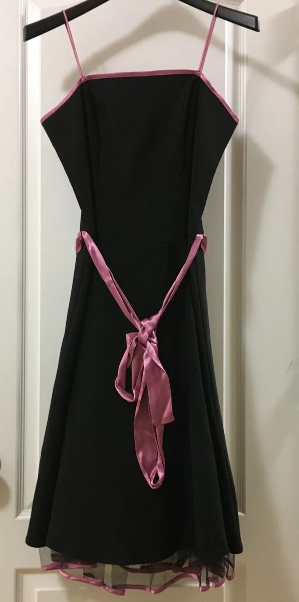 B. Smart Junior Black Dress With Pink Trim and Sash, Size 9/10