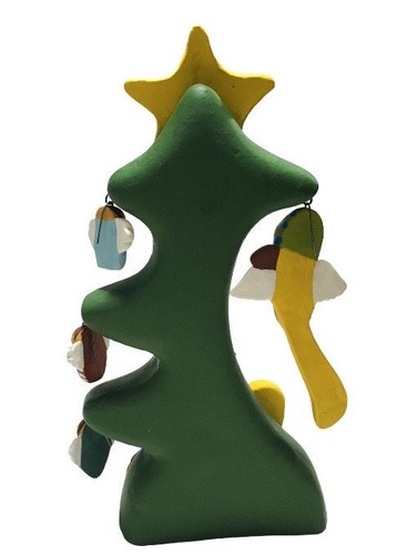 Handmade Unique Unusual Ceramic Green Christmas Tree with Musical Angels 7” - Picture 7 of 8