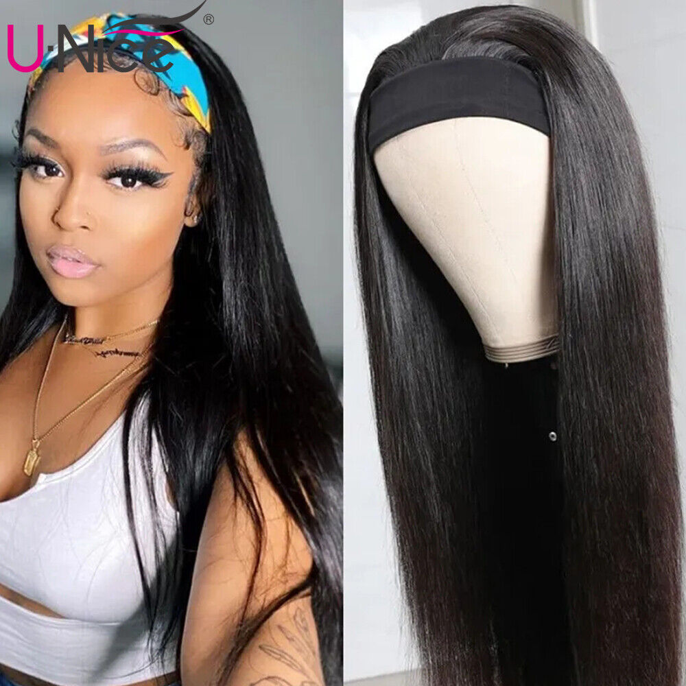Malaysian Headband Wigs Straight Human Hair Wig For Black Women 150% Density 18"