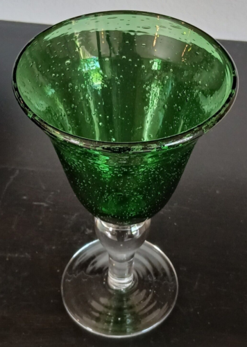 Calice acqua vino vetro soffiato spesso verde smeraldo gambo trasparente alto 8,2" - Foto 2 di 20