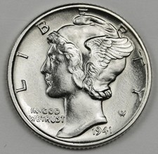 1941 Mercury Dime Silver Full Split Bands Bu Inventory H