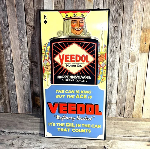 Veedol Motor Oil Gas Large 24" Embossed Metal Steel Sign Garage Vintage New