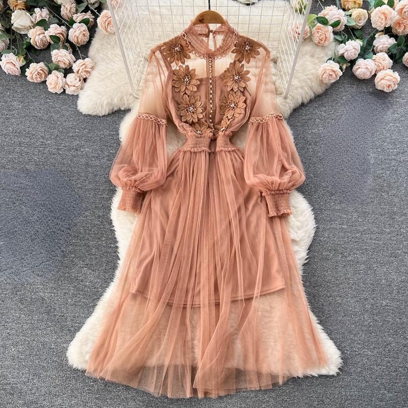 Lady Lace Sheer Dress Midi Puff Sleeve Mesh Flower Elegant Fairy Ruffle Fashion | eBay Lady Lace Sheer Dress Midi Puff Sleeve Mesh Flower Elegant Fairy Ruffle Fashion | eBay
