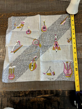 MOZELLE Vtg signed RARE handkerchief with musical type instruments shapes styles