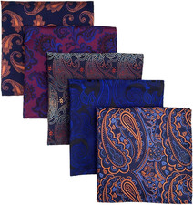 5 Pieces Assorted Mens Silk Pocket Square Set Handkerchiefs
