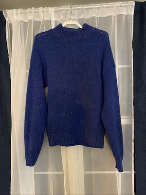 Vintage Sweater Wool Blend Eddier Bauer Size XL Mock Neck Blue Long Sleeved Mens