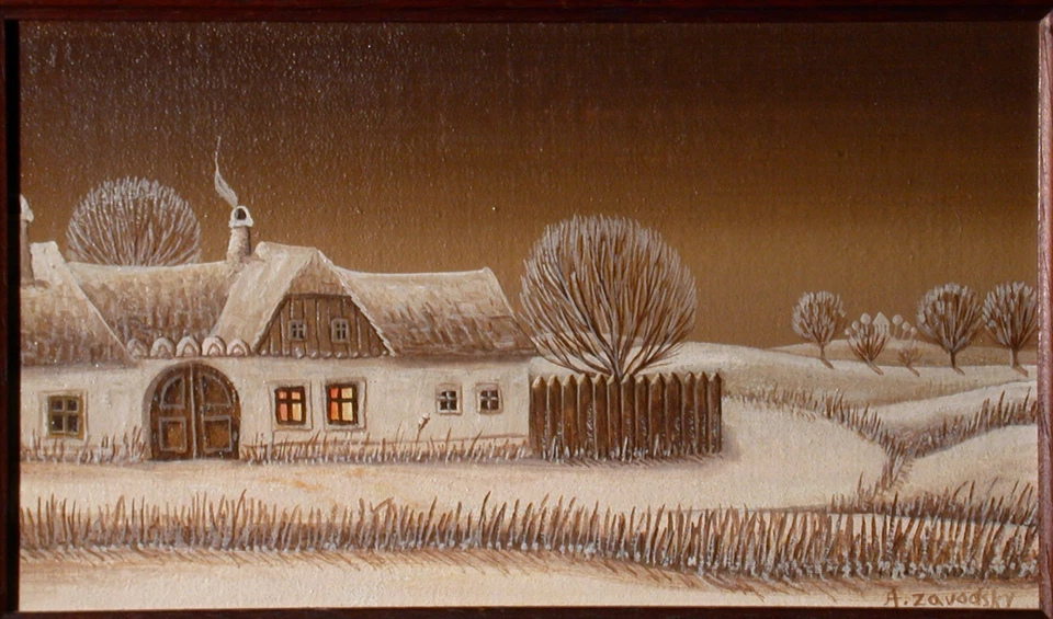 Alfred Zavodsky (1944 Maria Enzersdorf) Gehöft beim Flüsschen - Naiv. - Bild 4 von 4