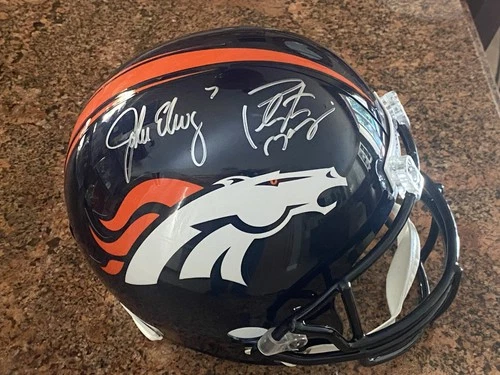 Peyton Manning John Elway signed full size Broncos helmet holos