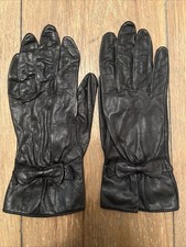 Vintage Aris Leather Gloves Black Bow Silk Lining Sz7. Biker.