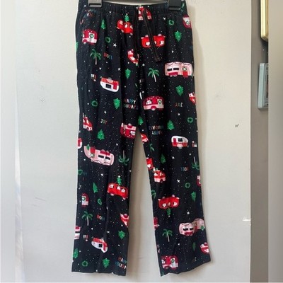 Old Navy Flannel Holiday Happy Camper Pajama Lounge Pants Small Black Festive