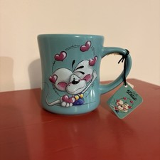 Vintage Diddl Diddlina Mouse German Ceramic 3D blue Tea Mug With Tags Unused