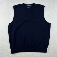 VINTAGE Polo Ralph Lauren Sweater Vest Mens Large Navy 100 Lambswool Pullover