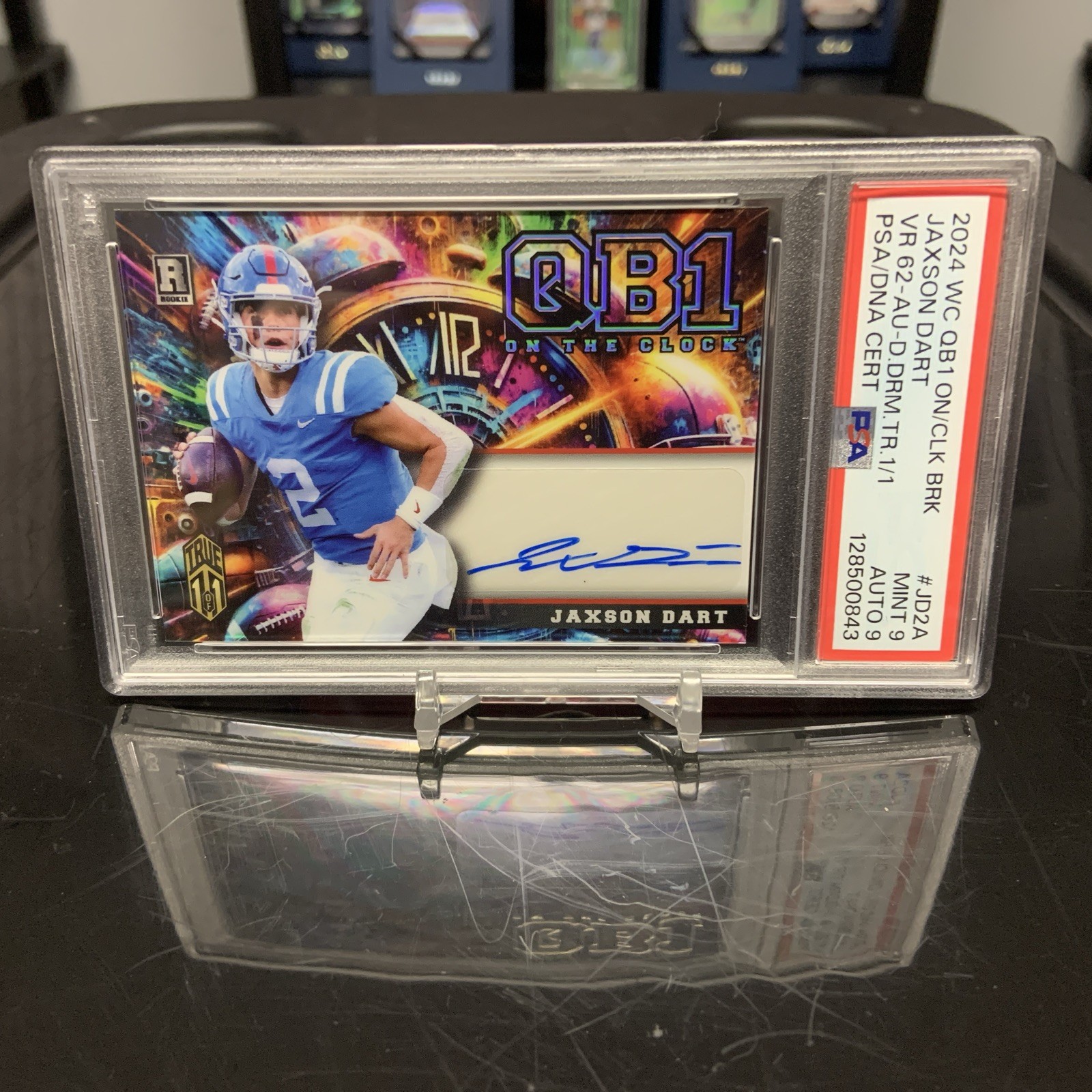 TRUE 1/1 JAXSON DART 2024 WILD CARD QB1 ON THE CLOCK XRC AUTO #1/1  PSA 9 view 2