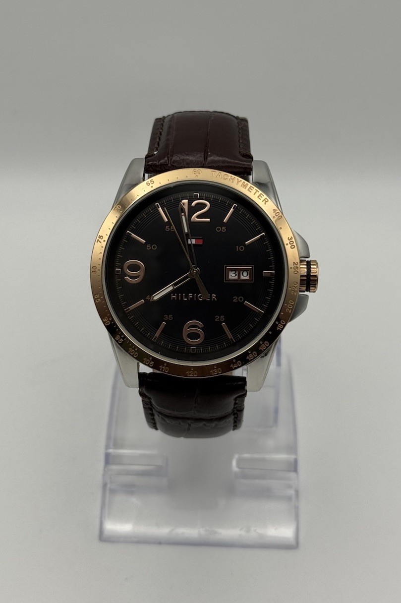 Tommy Hilfiger Men's Brown Leather Strap Gold-Tone Watch 244 3.38.1622