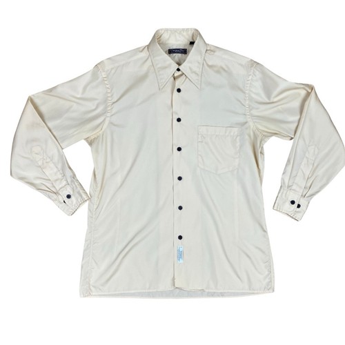 Vintage 70s Ivory Christian Dior Disco Long Sleeve Shirt Size 16 (32-33)
