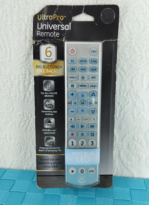 GE UltraPro Universal Remote Control up to 6 Devices Big Buttons Backlit #2598