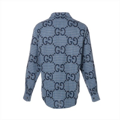 Gucci Jumbo GG Wool Shirt 44 Men's blue x navy 770438 cheques | eBay