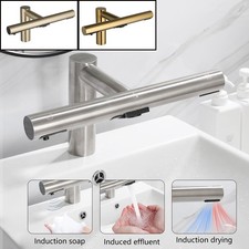 Bathroom Automatic Basin Tap Solid Brass 3 in 1 Sensor Basin Faucet Deck Mounted