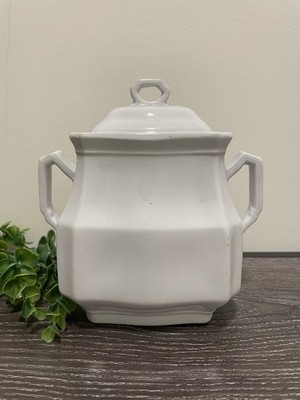 J & G Meakin Classic Block Optic White Ironstone Sugar Bowl & Lid