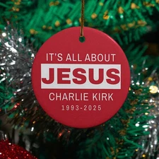 Charlie Kirk Christmas Ornament – It's All About Jesus Memorial Xmas Keepsake