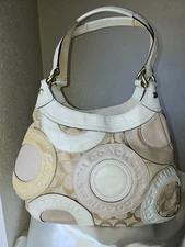 Coach Pierced "Maggie" Patchwork Shoulder Bag Beige F18824