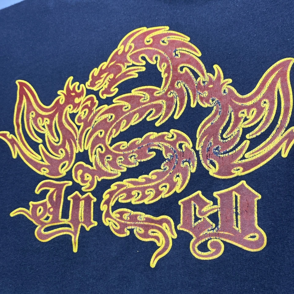 Винтажная молодежная толстовка с капюшоном Y2K JNCO маленький дракон двусторонняя рукав 90-х пламя S 19x22 - Изображение 2 из 4