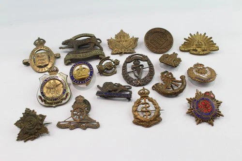 Mixed Military Pin Badges Lot Inc Canadian, Australian, WW1, Irish, Kings Crown