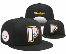Pittsburgh Steelers Snapback Hat Adjustable Fit Black Flat Brim Embroidered Cap