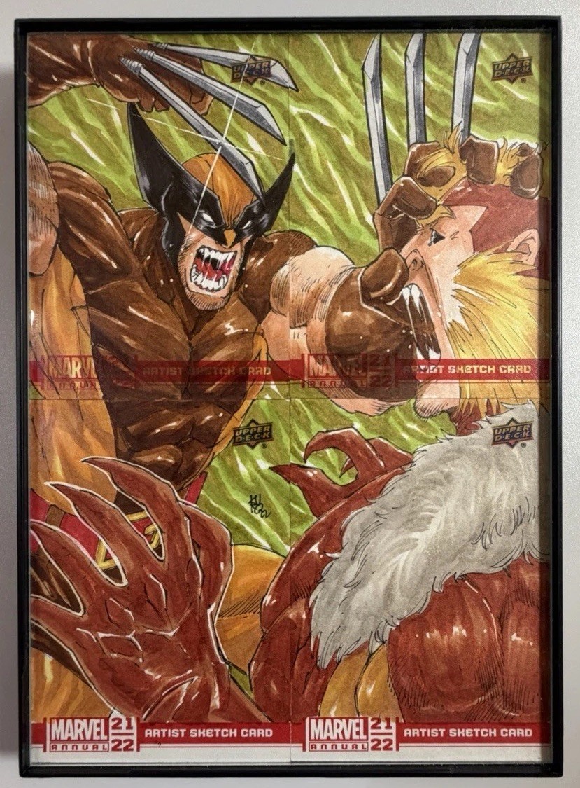 21/22 Marvel Annual Quad Panel Sketch Card 1/1 Wolverine/Sabertooth by Kurobhie