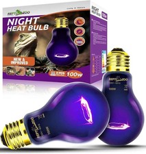 Reptile Night Heat Lamp Bulbs, 75W or 100W, E26 E27, 2-Pack
