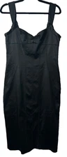 Karen MIllen Sz 10 Black Silk Satin Bow  Straps Party Pencil Cocktail Dress C3