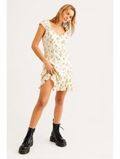 Free People Like A Lady Mini Dress Linen Blend Fruit Floral Medium