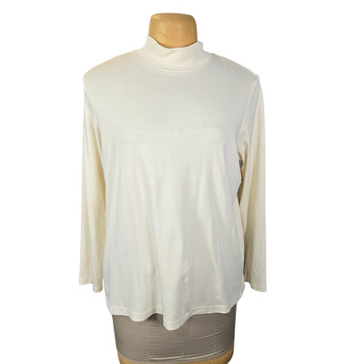 L.L. Bean Men's 1X Supima Cotton Mock Neck Long Sleeve T-Shirt Cream Casual Soft