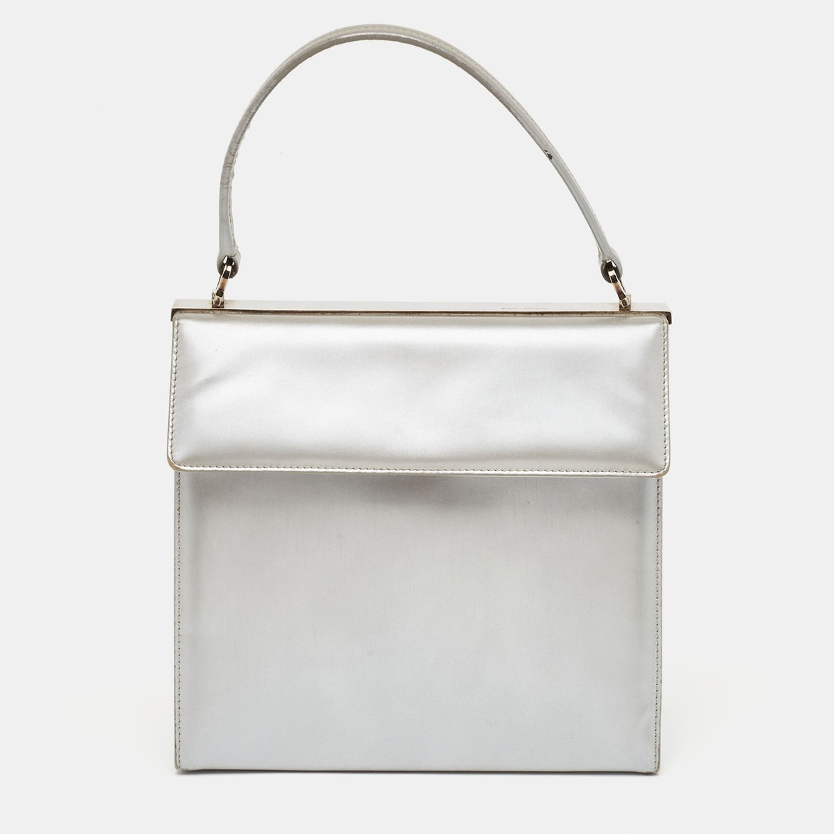 Salvatore Ferragamo Silver Leather Metal Frame Top Handle